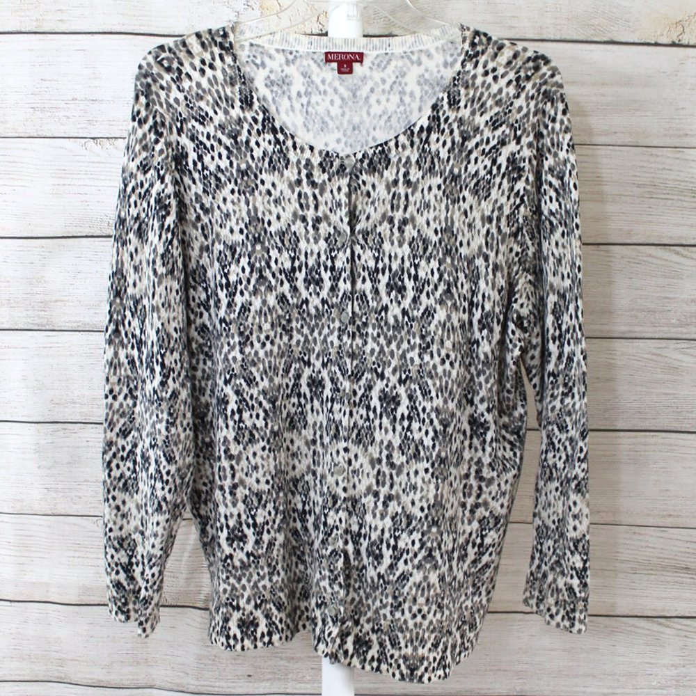 MERONA Muted Gray & Black Snakeskin Print Button Cardigan